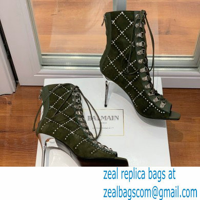 Balmain Heel 10.5cm Suede Ryana lace-up Ankle Boots Army Green 2022