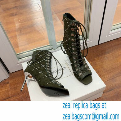 Balmain Heel 10.5cm Suede Ryana lace-up Ankle Boots Army Green 2022 - Click Image to Close