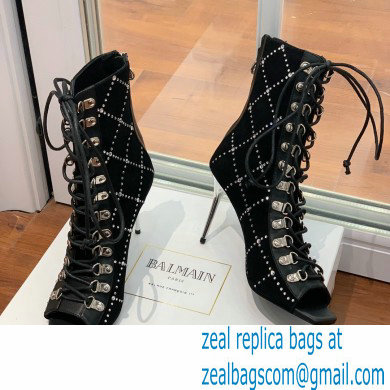 Balmain Heel 10.5cm Suede Ryana lace-up Ankle Boots Black 2022