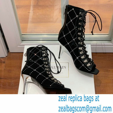 Balmain Heel 10.5cm Suede Ryana lace-up Ankle Boots Black 2022