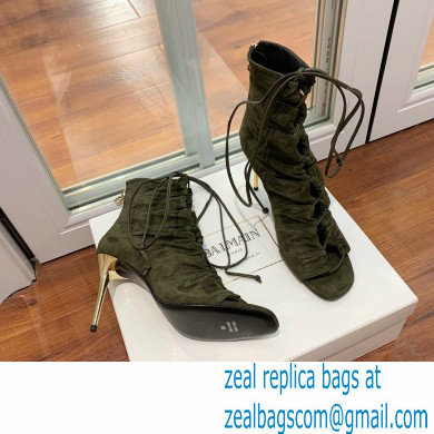 Balmain Heel 10.5cm Suede Scarlet lace-up Ankle Boots Army Green 2022