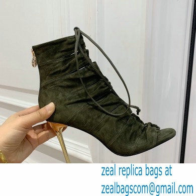 Balmain Heel 10.5cm Suede Scarlet lace-up Ankle Boots Army Green 2022 - Click Image to Close