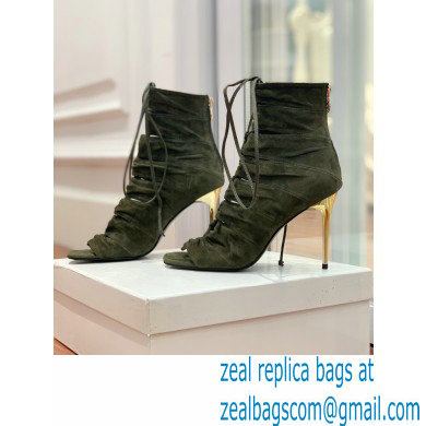 Balmain Heel 10.5cm Suede Scarlet lace-up Ankle Boots Army Green 2022