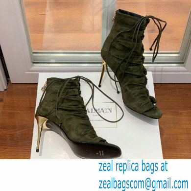 Balmain Heel 10.5cm Suede Scarlet lace-up Ankle Boots Army Green 2022 - Click Image to Close