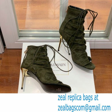 Balmain Heel 10.5cm Suede Scarlet lace-up Ankle Boots Army Green 2022