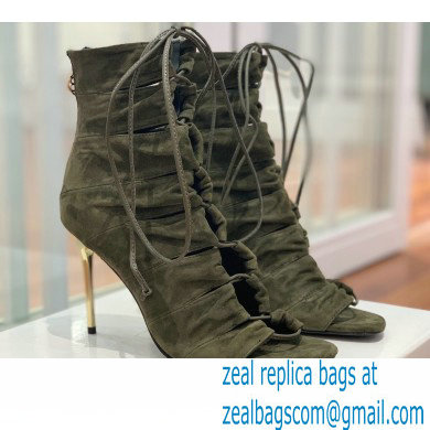 Balmain Heel 10.5cm Suede Scarlet lace-up Ankle Boots Army Green 2022