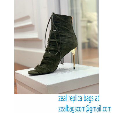 Balmain Heel 10.5cm Suede Scarlet lace-up Ankle Boots Army Green 2022