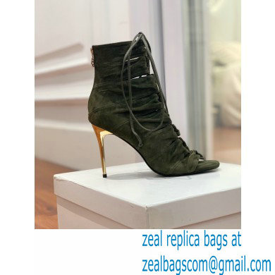 Balmain Heel 10.5cm Suede Scarlet lace-up Ankle Boots Army Green 2022