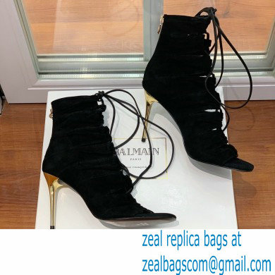 Balmain Heel 10.5cm Suede Scarlet lace-up Ankle Boots Black 2022