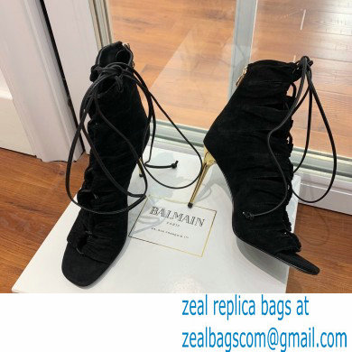 Balmain Heel 10.5cm Suede Scarlet lace-up Ankle Boots Black 2022