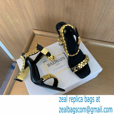 Balmain Heel 10.5cm Ultima Sandals Black/Gold 2022 - Click Image to Close