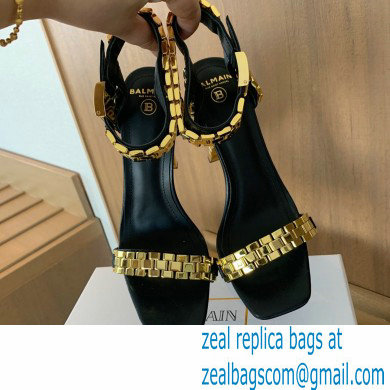 Balmain Heel 10.5cm Ultima Sandals Black/Gold 2022 - Click Image to Close