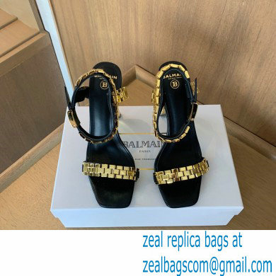Balmain Heel 10.5cm Ultima Sandals Black/Gold 2022 - Click Image to Close