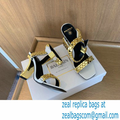 Balmain Heel 10.5cm Ultima Sandals White/Gold 2022 - Click Image to Close