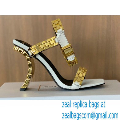 Balmain Heel 10.5cm Ultima Sandals White/Gold 2022 - Click Image to Close