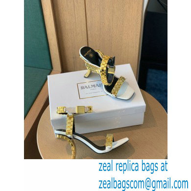 Balmain Heel 10.5cm Ultima Sandals White/Gold 2022 - Click Image to Close