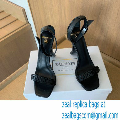 Balmain Heel 10.5cm Ultima Sandals with Finish All Black 2022 - Click Image to Close