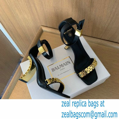 Balmain Heel 10.5cm Ultima Sandals with Finish Black/Gold 2022 - Click Image to Close