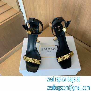 Balmain Heel 10.5cm Ultima Sandals with Finish Black/Gold 2022 - Click Image to Close