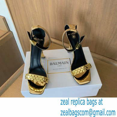 Balmain Heel 10.5cm Ultima Sandals with Finish Patent Gold 2022 - Click Image to Close