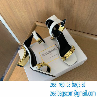 Balmain Heel 10.5cm Ultima Sandals with Finish White/Gold 2022 - Click Image to Close