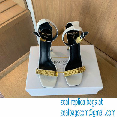 Balmain Heel 10.5cm Ultima Sandals with Finish White/Gold 2022 - Click Image to Close