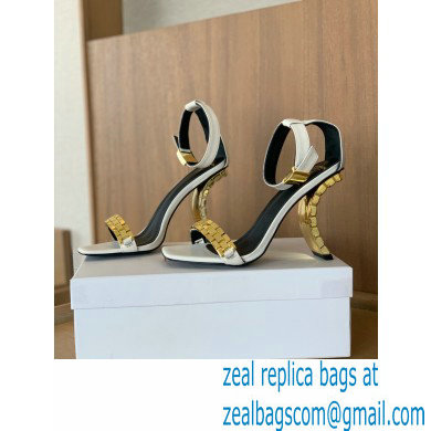 Balmain Heel 10.5cm Ultima Sandals with Finish White/Gold 2022 - Click Image to Close