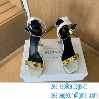 Balmain Heel 10.5cm Ultima Sandals with Finish White/Gold 2022 - Click Image to Close