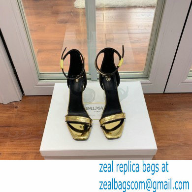 Balmain Heel 10.5cm Uma Sandals Crinkled Gold/Black 2022 - Click Image to Close