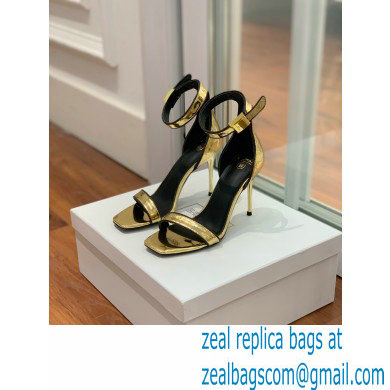 Balmain Heel 10.5cm Uma Sandals Crinkled Gold/Black 2022 - Click Image to Close