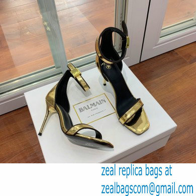 Balmain Heel 10.5cm Uma Sandals Crinkled Gold/Black 2022 - Click Image to Close