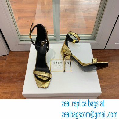 Balmain Heel 10.5cm Uma Sandals Crinkled Gold/Black 2022 - Click Image to Close