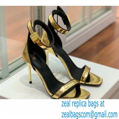 Balmain Heel 10.5cm Uma Sandals Crinkled Gold/Black 2022