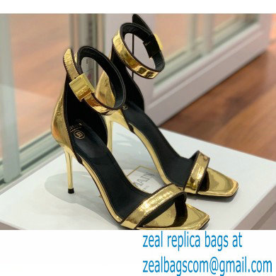 Balmain Heel 10.5cm Uma Sandals Crinkled Gold/Black 2022 - Click Image to Close