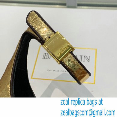 Balmain Heel 10.5cm Uma Sandals Crinkled Gold/Black 2022 - Click Image to Close