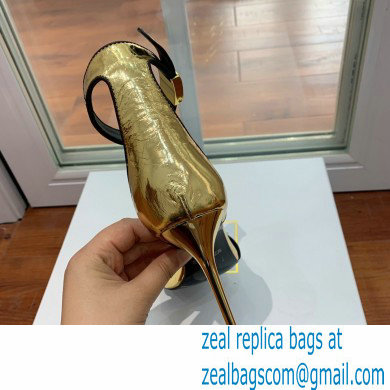Balmain Heel 10.5cm Uma Sandals Crinkled Gold/Black 2022 - Click Image to Close
