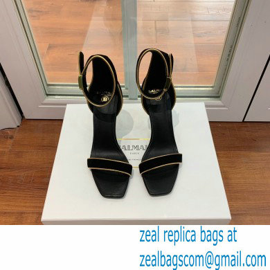 Balmain Heel 10.5cm Uma Sandals Suede Black/Gold 2022 - Click Image to Close