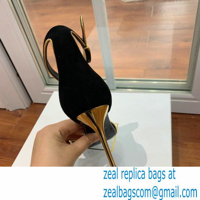 Balmain Heel 10.5cm Uma Sandals Suede Black/Gold 2022 - Click Image to Close