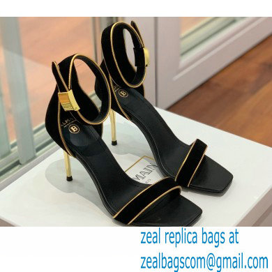 Balmain Heel 10.5cm Uma Sandals Suede Black/Gold 2022 - Click Image to Close