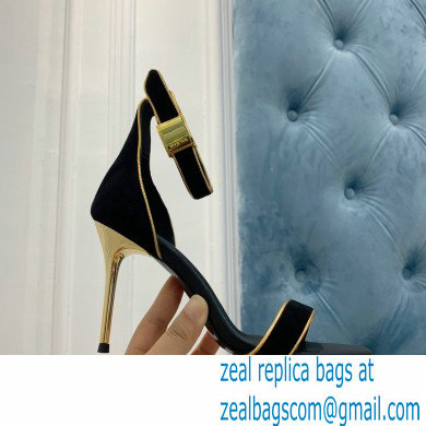 Balmain Heel 10.5cm Uma Sandals Suede Black/Gold 2022 - Click Image to Close