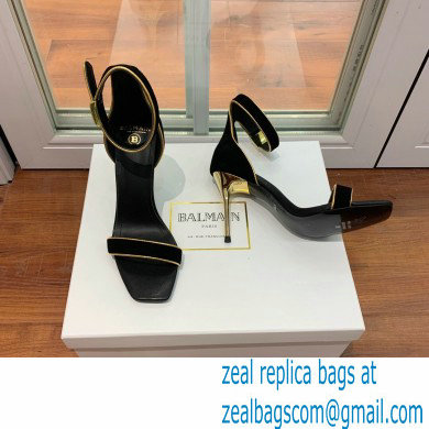 Balmain Heel 10.5cm Uma Sandals Suede Black/Gold 2022 - Click Image to Close