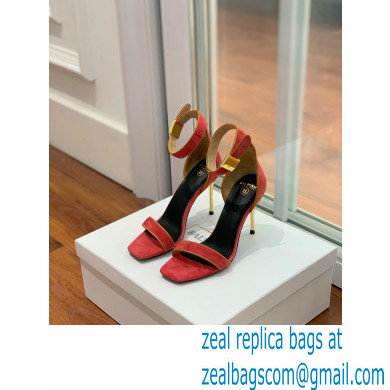 Balmain Heel 10.5cm Uma Sandals Suede Red/Orange 2022 - Click Image to Close