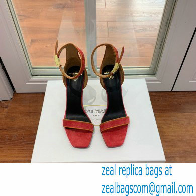 Balmain Heel 10.5cm Uma Sandals Suede Red/Orange 2022 - Click Image to Close