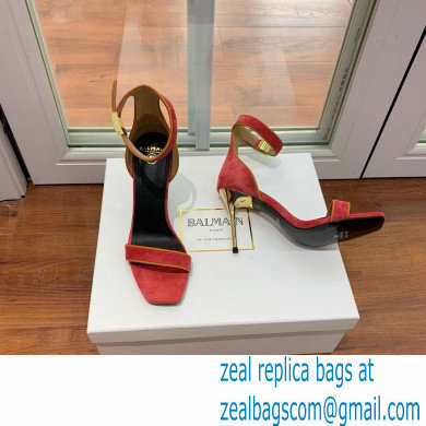 Balmain Heel 10.5cm Uma Sandals Suede Red/Orange 2022 - Click Image to Close