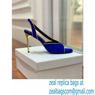 Balmain Heel 9.5cm Macy Slingback Sandals Blue 2022 - Click Image to Close