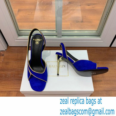 Balmain Heel 9.5cm Macy Slingback Sandals Blue 2022 - Click Image to Close