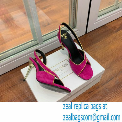 Balmain Heel 9.5cm Macy Slingback Sandals Fuchsia 2022 - Click Image to Close