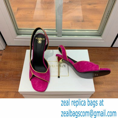 Balmain Heel 9.5cm Macy Slingback Sandals Fuchsia 2022 - Click Image to Close