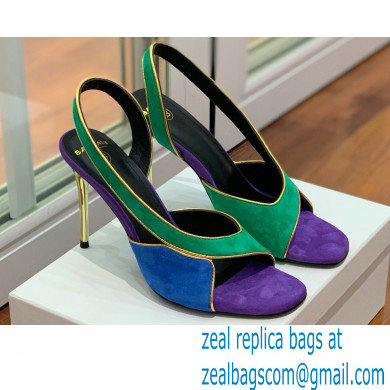 Balmain Heel 9.5cm Macy Slingback Sandals Green/Blue/Purple 2022 - Click Image to Close