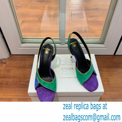 Balmain Heel 9.5cm Macy Slingback Sandals Green/Blue/Purple 2022